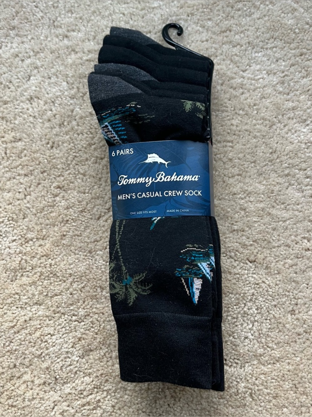 NWT Tommy Bahama Men's 6-pack Black Novelty Casual Crew Socks - OSFM